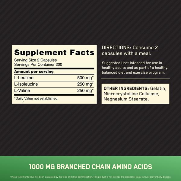 Imagem de Nutrição Ideal Cápsulas de BCAA Instantâneas, Aminoácidos Essenciais da Cadeia Ramificada Amigável de Keto, 1000mg, 400 Conde