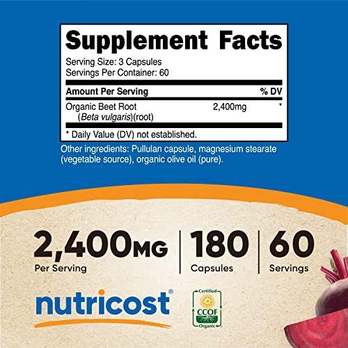 Nutricost Beet Root 2400mg, 180 Cápsulas - Certificado CCOF Feito com Raiz de Beterraba Orgânica, Superalimento, 60 Porções Imagem de Nutricost Beet Root 2400mg, 180 Cápsulas - Certificado CCOF Feito com Raiz de Beterraba Orgânica, Superalimento, 60 Porções