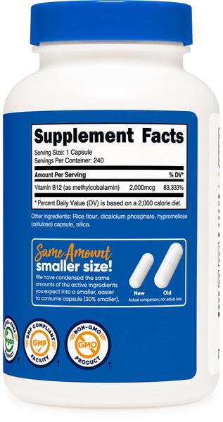 Imagem de Nutricost Vitamina B12 (Metilcobalamina) 2000mcg, 240 Cápsulas - Tampas Vegetarianas, Não-OGM, Suplemento B12 Sem Glúten