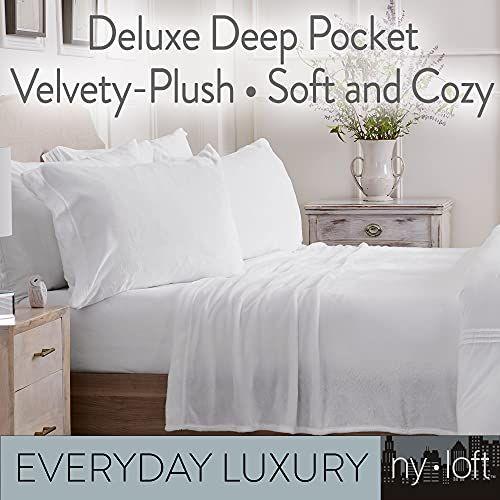 NY Loft Ultra Soft Micro Fleece Sheets Set com bolsos extra profundos Extra Soft Velvet Fleece Sheet Set Super Pelúcia Polar Velo Veludo de pelúcia aconchegante Warmth Coleção Tribeca (Completo, Branco) Imagem de NY Loft Ultra Soft Micro Fleece Sheets Set com bolsos extra profundos Extra Soft Velvet Fleece Sheet Set Super Pelúcia Polar Velo Veludo de pelúcia aconchegante Warmth Coleção Tribeca (Completo, Branco)