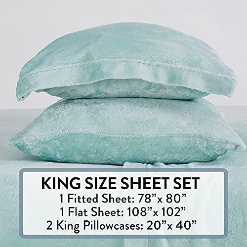 Imagem de NY Loft Ultra Soft Micro Fleece Sheets Set com bolsos extra profundos  Extra Soft Velvet Fleece Sheet Set  Super Pelúcia Polar Velo  Veludo de pelúcia aconchegante Warmth  Coleção Tribeca (King, Surf)