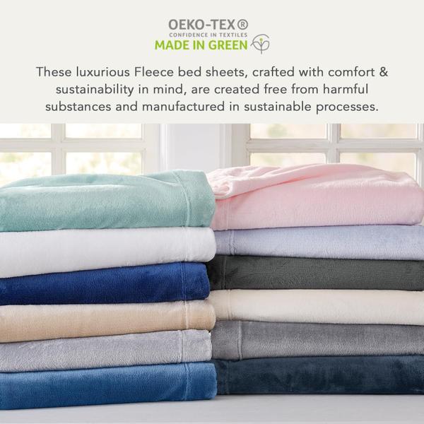 Imagem de NY Loft Ultra Soft Micro Fleece Sheets Set com bolsos extra profundos  Extra Soft Velvet Fleece Sheet Set  Super Pelúcia Polar Velo  Veludo de pelúcia aconchegante Warmth  Coleção Tribeca (Queen, Off-White)