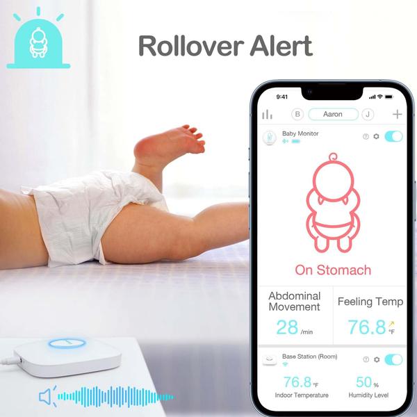 Imagem de O monitor de movimento inteligente para bebês Sense-U 3 rastreia o movimento abdominal, a posição do sono e a temperatura