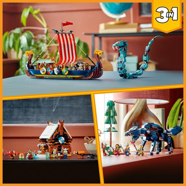 Imagem de O navio viking LEGO Creator 3 em 1 e a serpente Midgard 31132