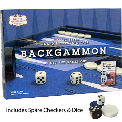 Imagem de Obter os jogos fora Top Gammon Set - Small Travel Size Classic Board Game Case - Best Strategy & Tip Guide (Azul, Pequeno)