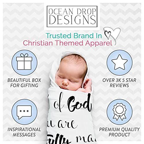 Imagem de Ocean Drop 100% Algodão Muslin Swaddle Baby Blanket  'May The Lord' Citação com Caixa de Presente para o Batismo, Presente de Batizado, Afilhada, Afilhada, Neutro, Chá de Bebê  Super Suave, Respirável, Grande 47x47 "