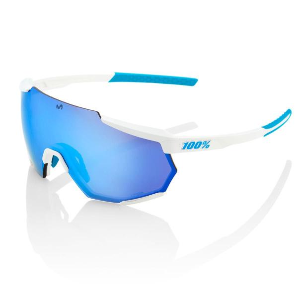 Imagem de Óculos Ciclismo 100% Racetrap 3.0 Movistar Team White Hiper Blue Multilayer Mirror Lens