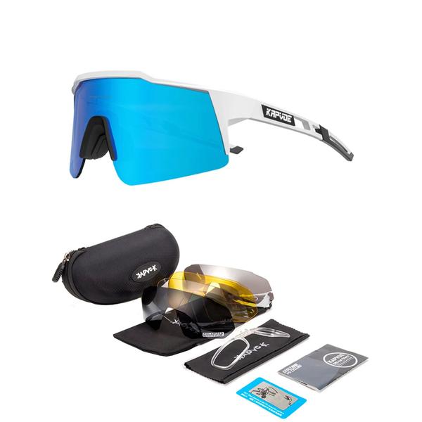 Imagem de Óculos De Ciclismo Branco Com 4 Lentes + Case - Kapvoe