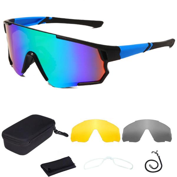 Imagem de Óculos De Ciclismo Mtb Estrada Esporte 3 Lentes Azul/Espelhada Verde