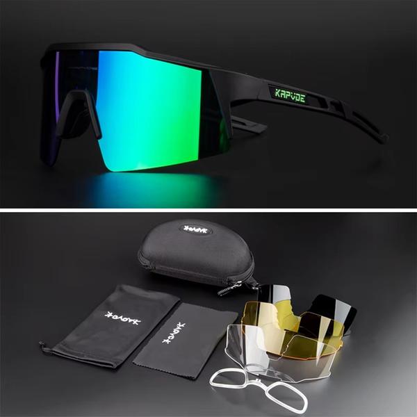 Óculos de Ciclismo Verde Com 4 Lentes + Case - Kapvoe Imagem de Óculos de Ciclismo Verde Com 4 Lentes + Case - Kapvoe