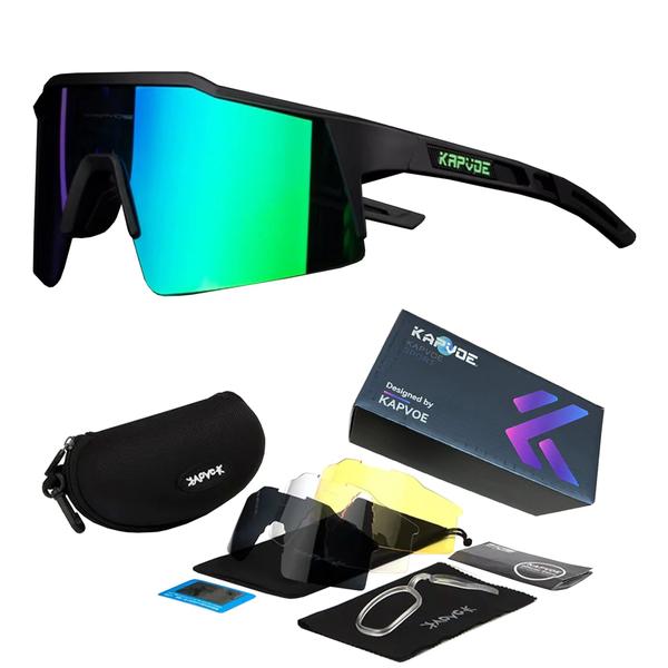 Óculos de Ciclismo Verde Com 4 Lentes + Case - Kapvoe Imagem de Óculos de Ciclismo Verde Com 4 Lentes + Case - Kapvoe