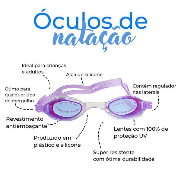 Imagem de Óculos de Natação com Estojo Plástico e Tampão de Ouvidos - Rosa/Roxo Sortidos