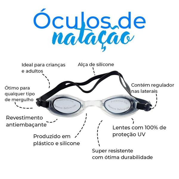 Imagem de Óculos De Natação Estojo Plástico E Tampão Ouvidos - Preto