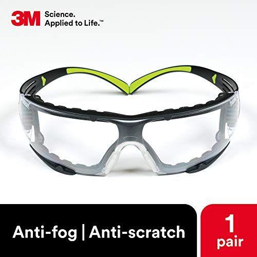 Imagem de Óculos de segurança 3M, SecureFit, ANSI Z87, Proteção contra poeira, Lente Anti-Neblina Anti-Scratch Clear, Quadro Verde/Preto, Templos Flexíveis, Junta de Espuma Removível