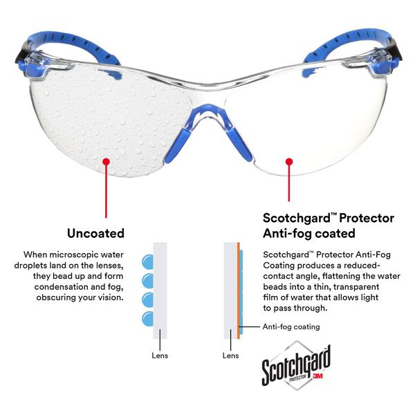 Imagem de Óculos de segurança 3M Solus 1000 Série ANSI Z87 Scotchgard Anti-Neblina Lente Clara Baixo Perfil Azul/Preto Quadro