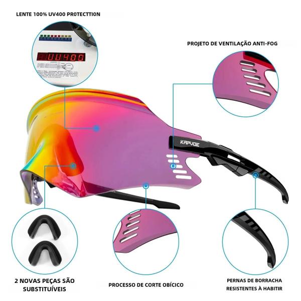 Imagem de Óculos de Sol de Ciclismo Kapvoe Unissex - MTB, Estrada e Esportes ao Ar Livre