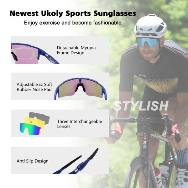 Imagem de Óculos de sol de ciclismo Ukoly com 3 lentes intercambiáveis