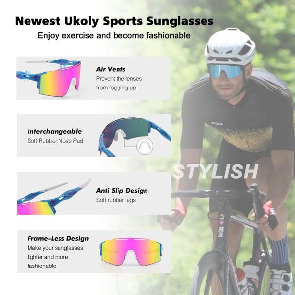 Imagem de Óculos de sol de ciclismo Ukoly com almofada nasal intercambiável rosa azul