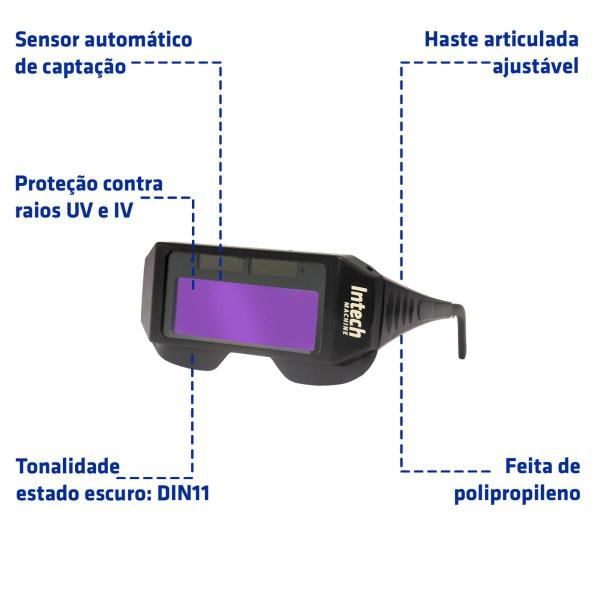 Imagem de Óculos De Solda Automática Com Regulagem Auto Escurecimento P/ Soldador Mig Tig SMC6 Intech Machine