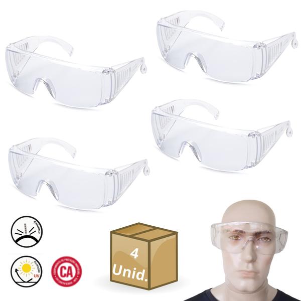 Imagem de Oculos Epi Segurança Uv Ca Sobrepor Incolor Proteçao Anti Risco Frontal Lateral Trabalho kit 4 Unids