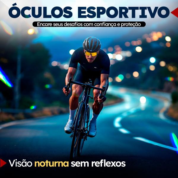 Imagem de Oculos Esportivo com Lente Amarela para Noite Ciclismo Bike Corrida Volei Praia Futvolei Proteção Uv