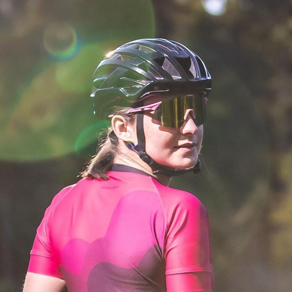 Imagem de Óculos Esportivo HUPI Ciclismo com Proteção UV Angliru Rosa/Preto Lente Dourado Espelhado Feminino