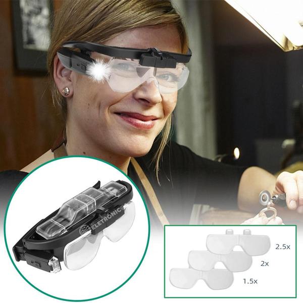 Imagem de Óculos Lupa Aumento Até 4,5 Led Recarregável Profissional Relojoeiros Dentistas Ourives MXW003