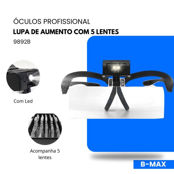 Imagem de Óculos Profissional Lupa de Aumento com 5 Lentes B-MAX - 9892B