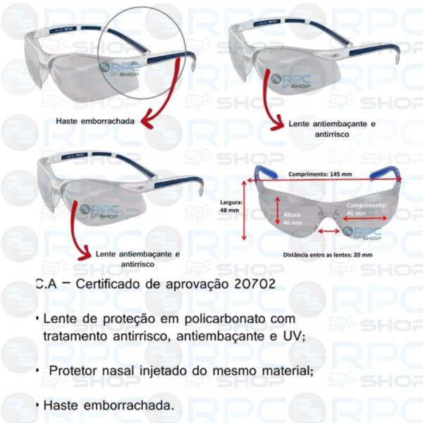 Imagem de Oculos Proteção epi segurança Protetor Ca Trabalho Hospitalar Obra  Anti Risco Incolor Escuro Uv