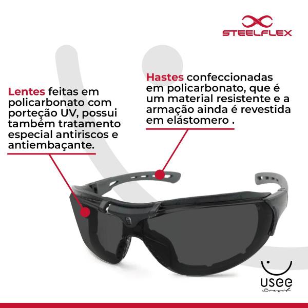 Imagem de Óculos Proteçao Uv Antirrisco Antiembaçante Original Steelflex