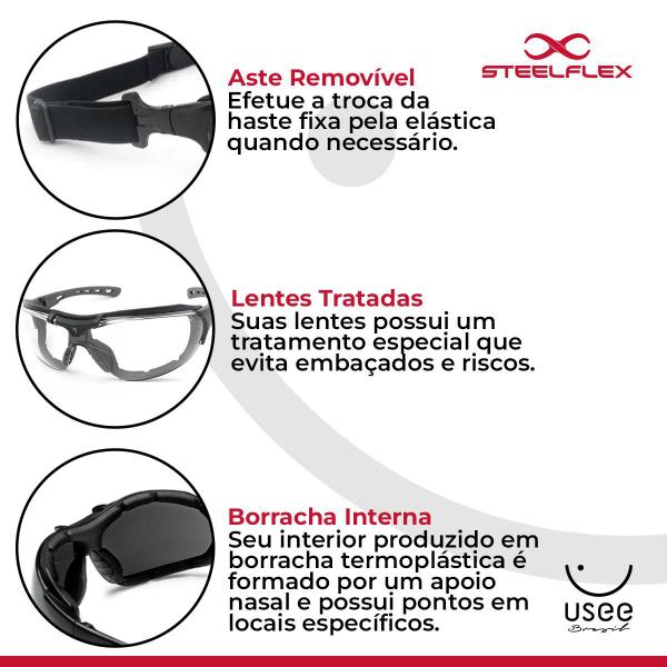 Imagem de Óculos Proteçao Uv Antirrisco Antiembaçante Original Steelflex