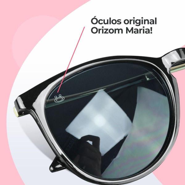 Imagem de Oculos Sol Feminino Preto Redondo Protecao Uv Acetato + Case