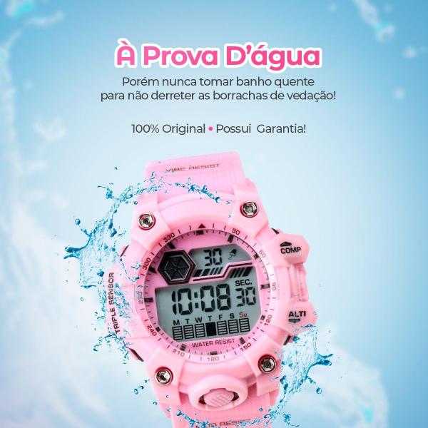 Imagem de Oculos sol + relogio prova dagua digital infantil rosa led data presente esportivo criança silicone