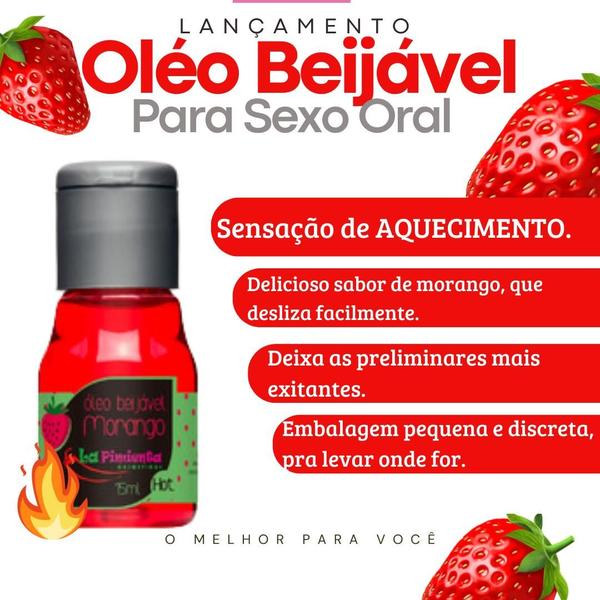 Imagem de Óleo Comestivel Beijável Para Massagem Efeito Aquece Sabor Morango Hot 15ml La Pimienta