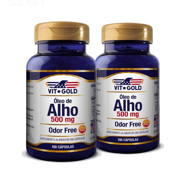 Imagem de Óleo de Alho 500 mg Odor Free Vitgold Kit2x 100 cápsulas
