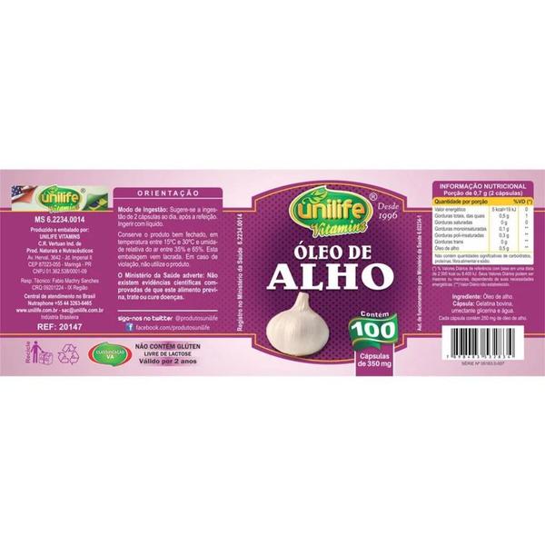 Óleo de Alho 60 Cápsulas de 350mg - Unilife Imagem de Óleo de Alho 60 Cápsulas de 350mg