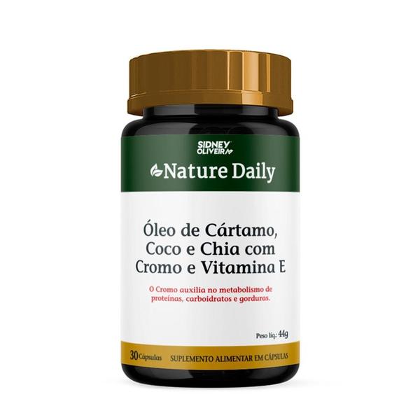 Imagem de Óleo de cártamo + coco + chia com cromo e vitamina e nature daily 30 cápsulas sidney oliveira - SIDN
