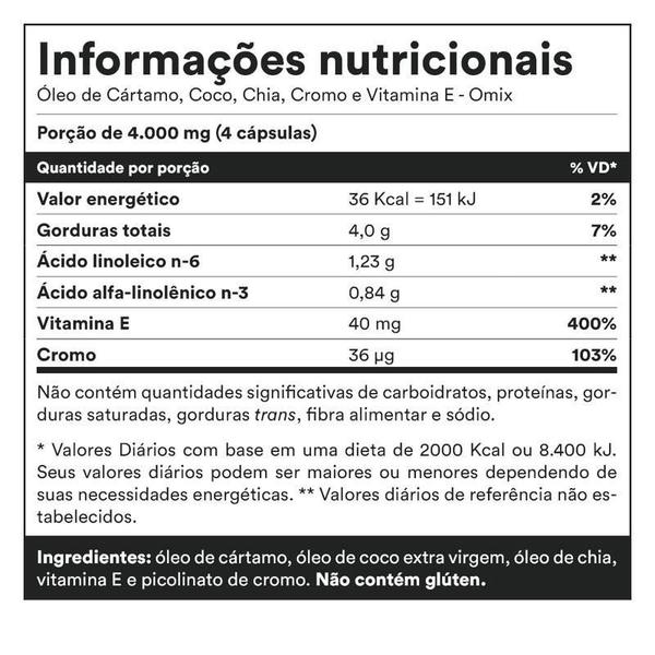 Imagem de Óleo De Cártamo Coco Chia Cromo E Vitamina E - 70 Cápsulas