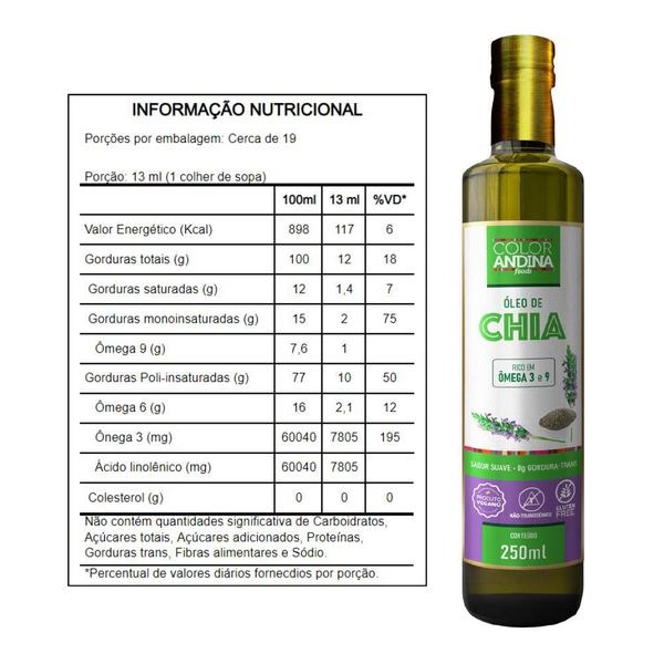 Imagem de Óleo de Chia 100% puro Color Andina 250ml 