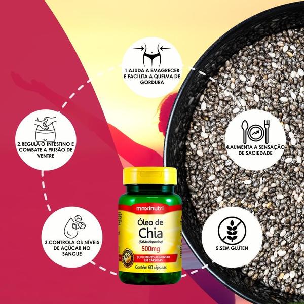 Oleo de Chia 500mg 60 Capsulas Maxinutri Imagem de Oleo de Chia 500mg 60 Capsulas Maxinutri
