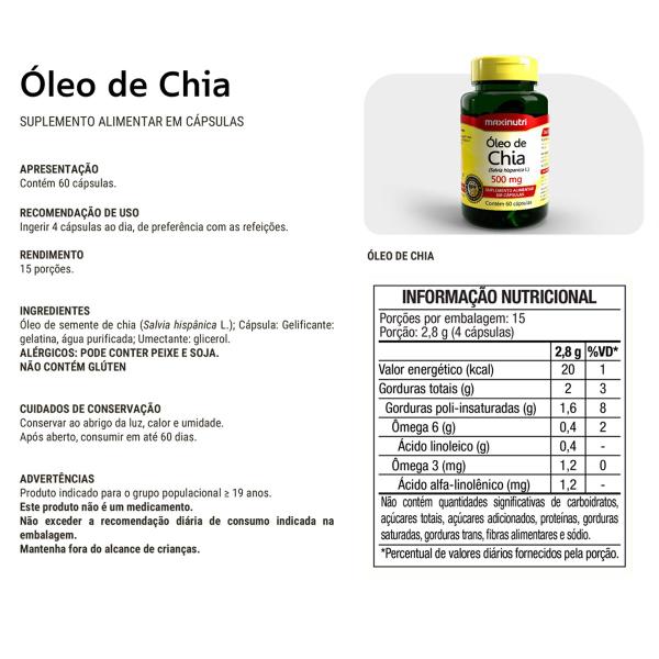 Imagem de Oleo de Chia 500mg 60 Capsulas Maxinutri