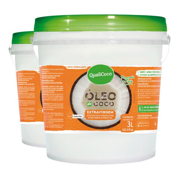 Óleo de Coco Extra Virgem Qualicoco 3 Litros Kit 02 Und - Qualicôco Imagem de Óleo de Coco Extra Virgem Qualicoco 3 Litros Kit 02 Und