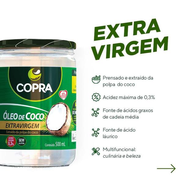 Imagem de Óleo de Coco Extra Virgem Sem Glúten 500ml Vidro Copra