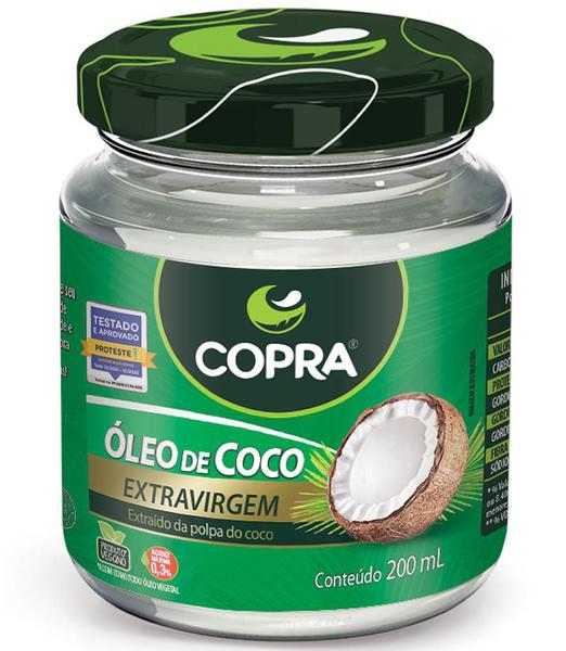 Óleo de Coco Extra Virgem Sem Glúten Vidro 200ml Copra Imagem de Óleo de Coco Extra Virgem Sem Glúten Vidro 200ml Copra