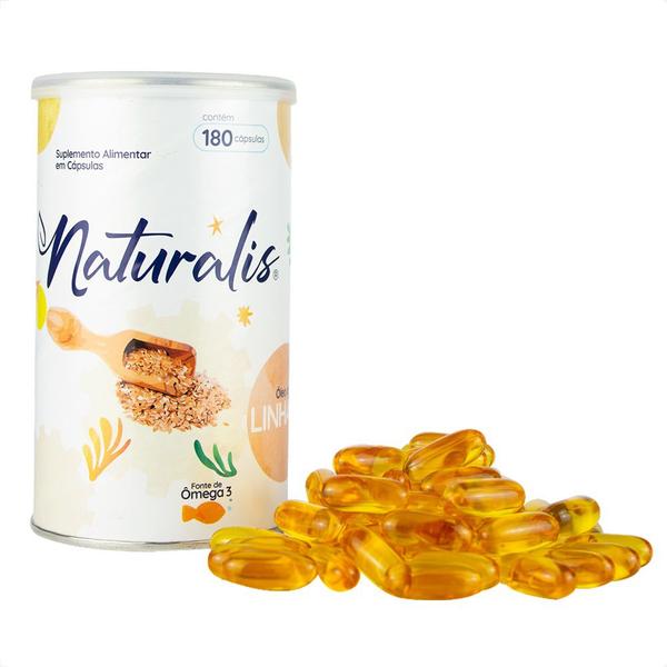 Imagem de Óleo de Linhaça Naturalis 180 Cápsulas Kit com 3 Latas