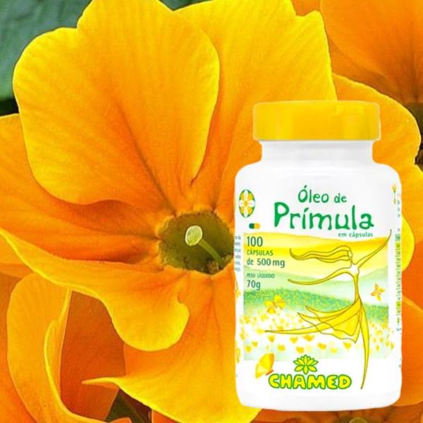 Óleo de Prímula 100 cápsulas de 500mg CHAMED - Chamel Imagem de Óleo de Prímula 100 cápsulas de 500mg CHAMED