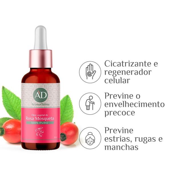 Imagem de Óleo de Rosa Mosqueta 30ml  100% Puro, Natural & Prensado a Frio  Pele, Cabelo e Unhas - Aroma D'alma