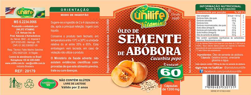 Óleo De Semente De Abóbora 1200Mg 3Un De 60 Cápsula Unilife - Unilife Vitamins Imagem de Óleo De Semente De Abóbora 1200Mg 3Un De 60 Cápsula Unilife
