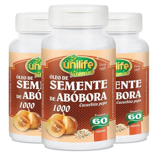 Óleo De Semente De Abóbora 1200Mg 3Un De 60 Cápsula Unilife - Unilife Vitamins Imagem de Óleo De Semente De Abóbora 1200Mg 3Un De 60 Cápsula Unilife