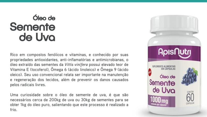 Imagem de Óleo de Semente de Uva 1000mg 60 Cáps Apisnutri - SV